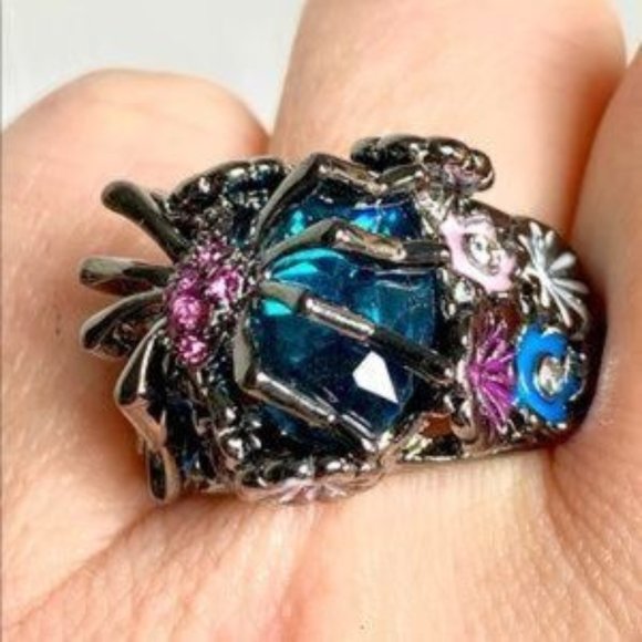 Silver Turkish Hand Made Spider & Flower Ring - Picture 3 of 4